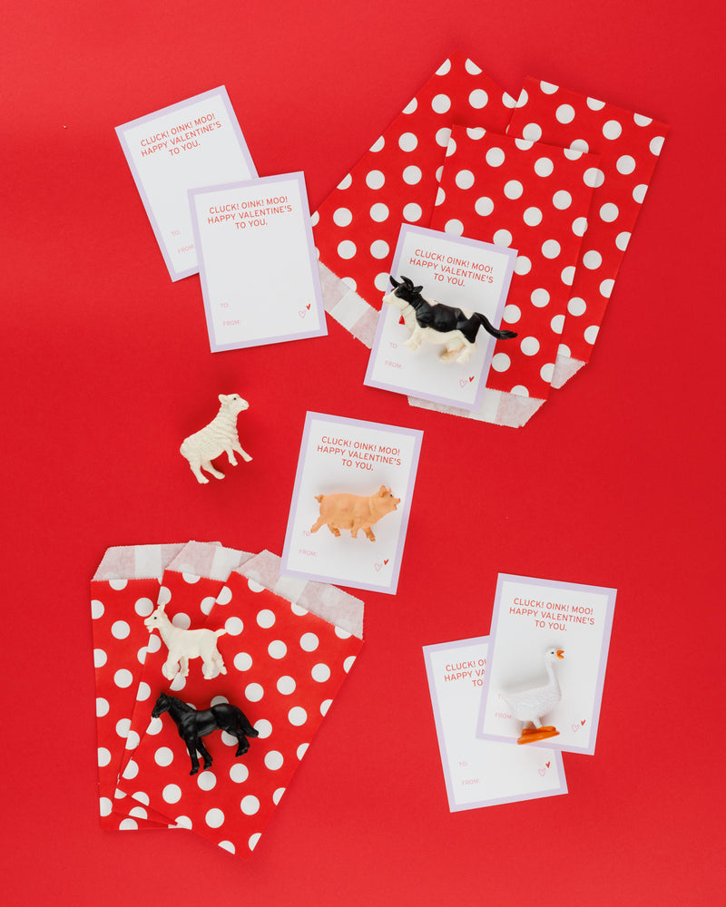 Cluck! Oink! Moo! | Set of 6 Class Valentines