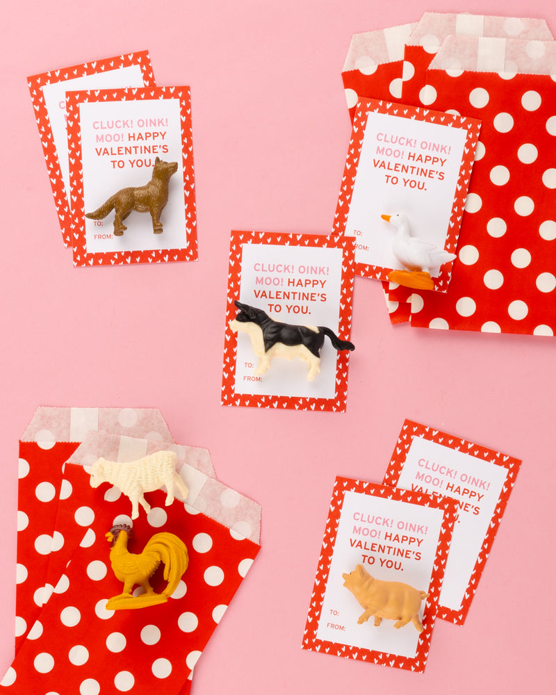 Cluck! Oink! Moo! | Set of 6 Class Valentines